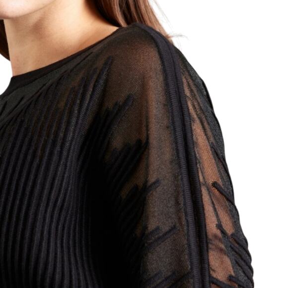 DKNY Black Neutral Monochromatic Sheer Inlay Ribbed Sweater Plus Size 2X New - Picture 4 of 13